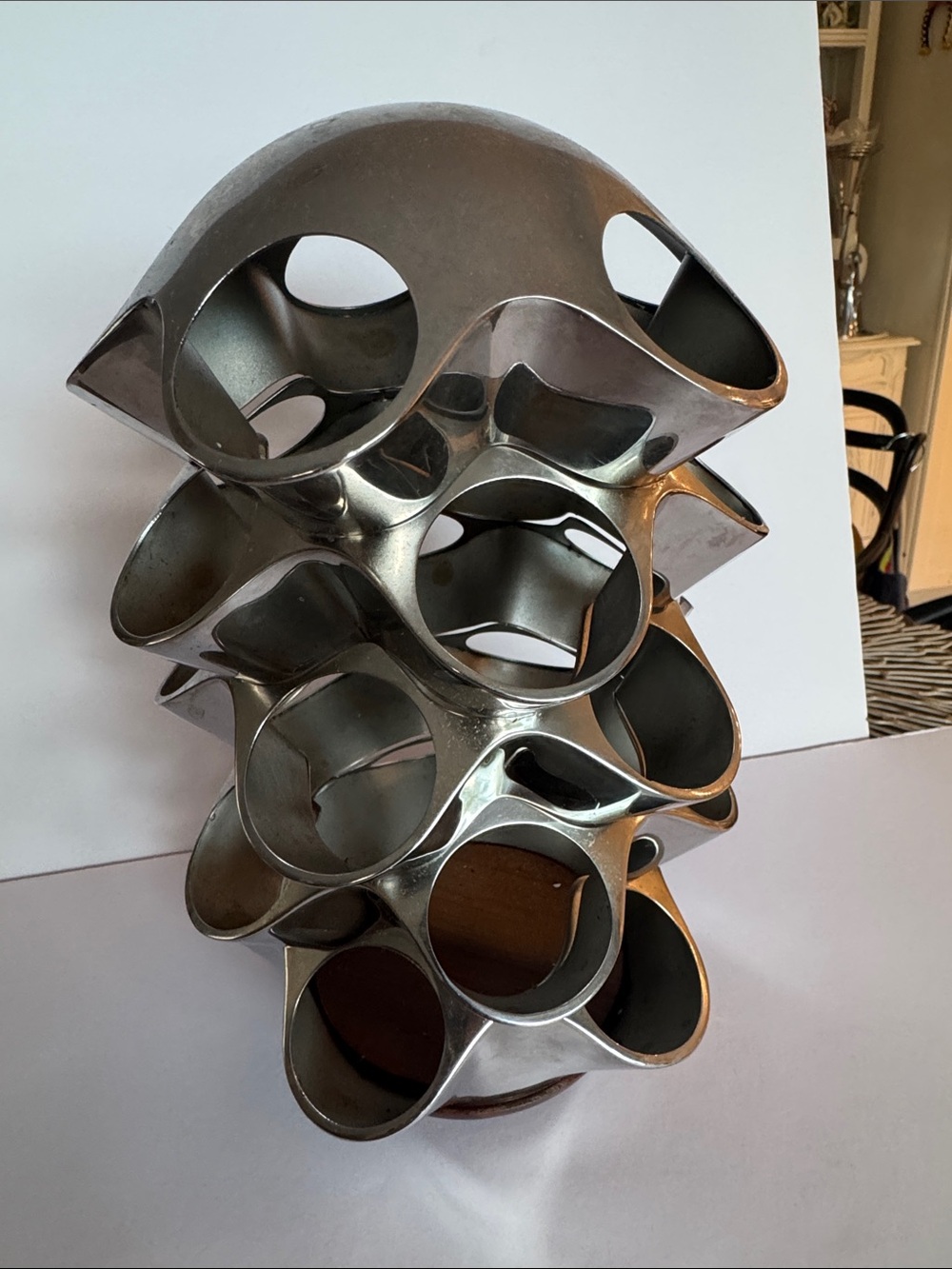 Nambe Metallic Silver Sculpture coffee pod swivel